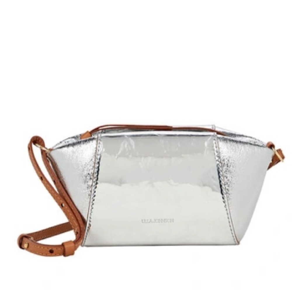 $495 ULLA JOHNSON Imogen Metallic Small Leather Shoulder Bag in silver